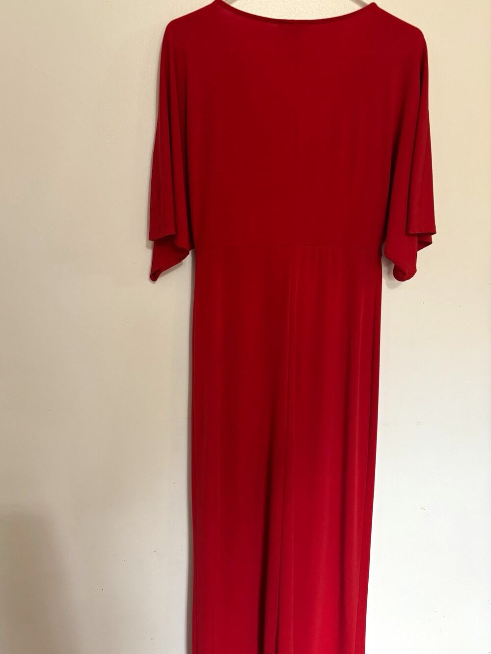 VENUS Red Solid V-Neck Twist Front Maxi Dress 3/4 Sleeve Jersey Stretch S